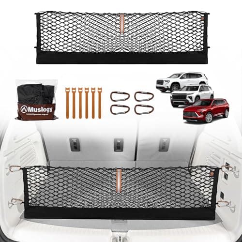 Muslogy Truck Bed Cargo Net Trunk Netting Compatible with 2024-2026 GMC Acadia | Chevy Traverse | 2025+ Buick Enclave Accessories, Pickup Cargo Organizer SUV Sedan Storage Net w/Heavy Duty Carabiners - Image 1