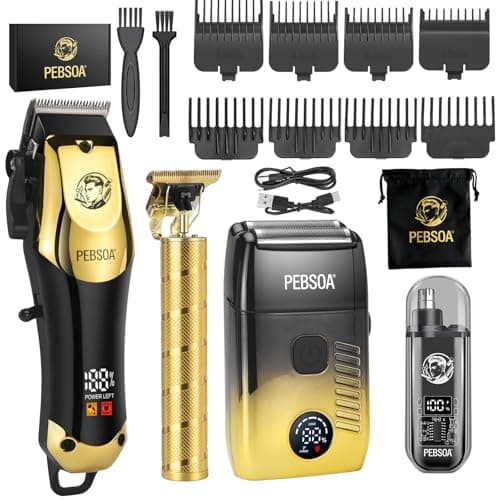 hair clippers for man with an LED display, a 4-piece cordless grooming set that includes hair clippers, T-shaped trimmer,double-layer foil razor, and a nose hair trimmer—a complete home grooming set - Image 1
