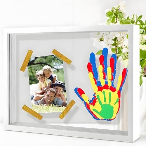 Hzorille Horizontal Family Handprint Kit, Landscape 3D Floating Keepsake Frame, Non-Toxic Paint, Baby Shower & New Parents Gift (White) - Image 1