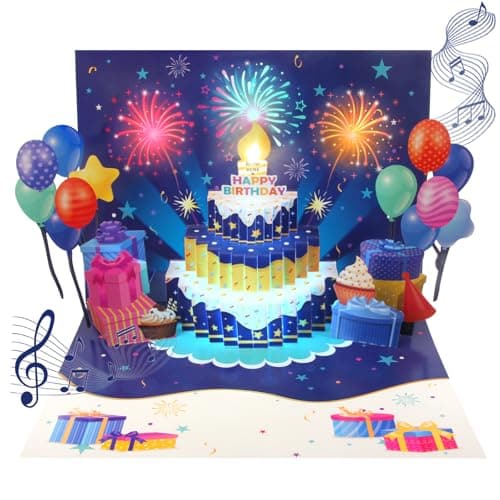 XTF2015 3D Pop Up Birthday Cards Fireworks, Happy Birthday Cards with Music & Lights, Gift Card with Envelope for Women, Men, Wife, Mom, Husband - Image 1