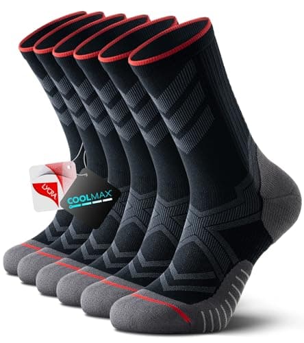 RUIXUE COOLMAX Performance Running Socks Men Women, Cushioned Crew Athletic Socks for Men Moisture Wicking 3 Pack - Image 1