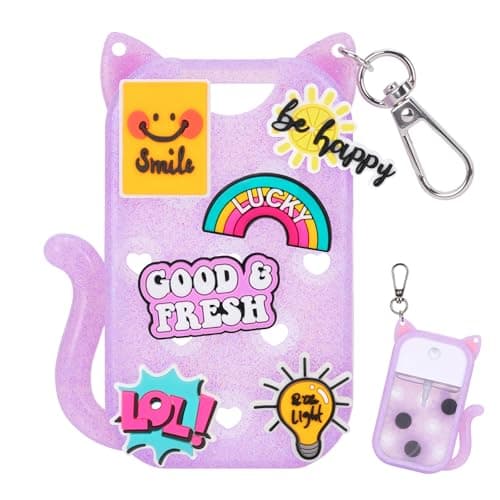 FunisFun Glitter Silicone Holder Case Compatible with Hand Sanitizer Spray 1 Fl. OZ., Adorable Cat-Shaped Keychain with 6 Charms (Purple) - Image 1