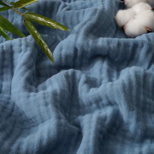 PHF Cooling Muslin Throw Blanket, Lightweight Gauze Blanket for Adults, 60% Rayon Derived from Bamboo & 40% Cotton for Summer, 4-Layer Soft Breathable for Hot Sleepers, 50"x60", Prussian Blue - Image 1