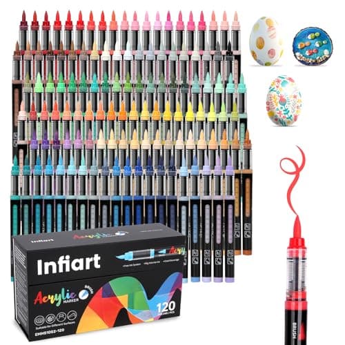 Infiart Acrylic Paint Markers Brush Tip 120 Colors Acrylic Paint Pens Automatic Ink Control Acrylic Markers for Wood, Stone, Glass, DIY & Art Supplies