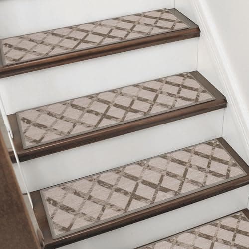 BEQHAUSE Stair Treads for Wooden Steps Non-Slip Indoor Stair Runner Washable Carpet for Stairs Self-Adhesive Stair Rug for Elders Kids and Pets, 8X30 in, 15 PCS, Vintage Herringbone, Beige/Brown - Image 1