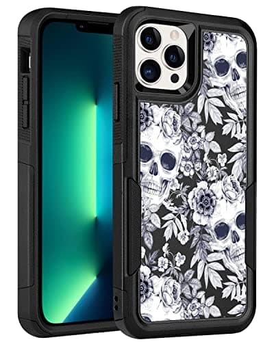 LOQUPE Designed for iPhone 13 pro max Case, Heavy-Duty Tough Rugged Lightweight Slim Shockproof Protective Case for iPhone 13 pro max 6.7 Inch,Women Girls,Skull