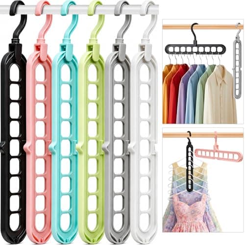 Closet Organizers and Storage,College Dorm Room Essentials,Pack of 6 Multifunctional Organizer Magic Space Saving Hangers with 9 Holes Storage Organization for Wardrobe Closet - Image 1