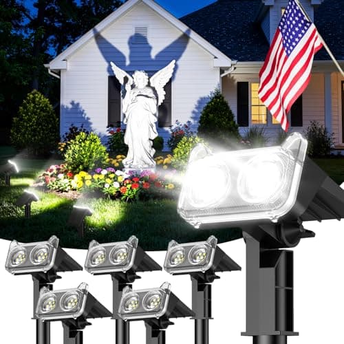 LETMY Solar Lights Outdoor Waterproof IP65, 6 Pack Solar Spot Lights Outdoor With 14 Big LEDs, 2-in-1 Wall Lights & 2 Modes Solar Powered Landscape Spotlights for Garage Pathway Yard Decor Garden Gift - Image 1