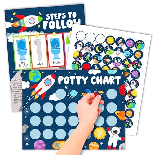 Hadley Designs Potty Training Chart for Toddlers Boys -10 Sticker Potty Chart for Toddlers Boys, 8.5x11" Potty Training Sticker Charts for Toilet Success, Space Toddler Reward Chart for Kids - Image 1