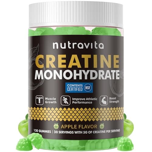 Nutravita NSF Certified Creatine Gummy - Creatine Monohydrate Gummies for Men & Women-5g of Creatine Monohydrate per Serving - Sugar Free,Vegan, Apple Flavor, 120 Count - Image 1