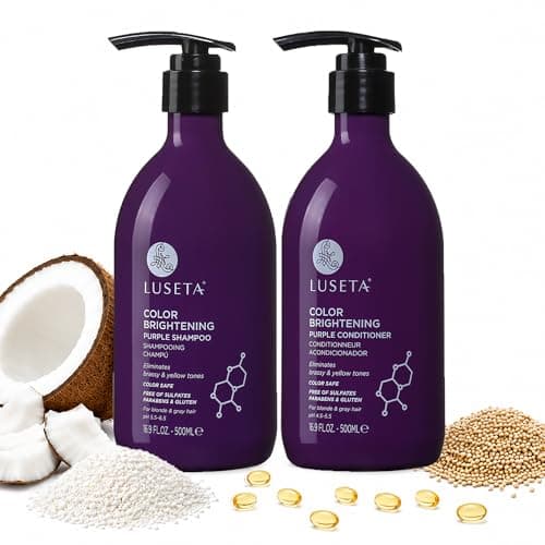 Luseta Purple Shampoo and Conditioner Set for Blonde, Gray - Color Treated Hair - Sulfate Free Paraben Free - Infused with Cocos Nucifera Oil for Curly and Damaged Hair - 2x16.9oz - Image 1