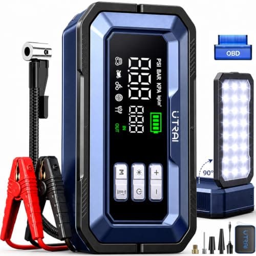 UTRAI Jump Starter with Air Compressor,8000A Portable Car Battery Jump Starter for All Gas/12L Diesel,150PSI Tire Inflator with Auto Shut-Off,160W DC Output, 2000LM Light,OBD2 Scanner - Image 1