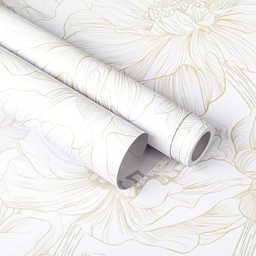 Abyssaly Beige Neutral Peel and Stick Wallpaper Large Floral Contact Paper Boho Flower Removable Self Adhesive Vinyl Roll Waterproof Wall Paper for Bathroom Bedroom Cabinet Thicken Decor 17.3" x 118" - Image 1