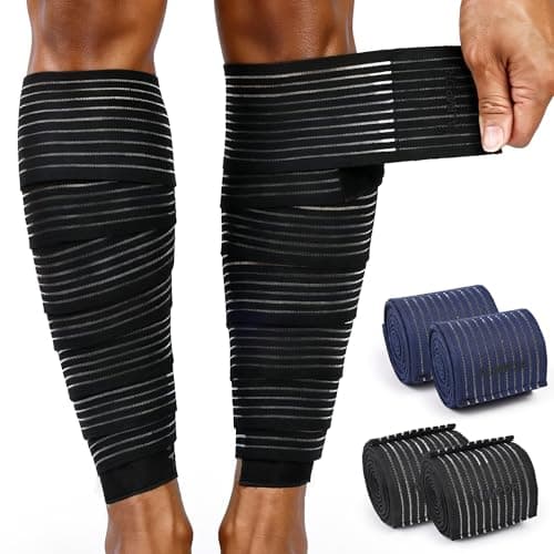 Wrap Around Calf Brace, Adjustable Elastic Bandage Sleeve for Lower Legs, Thigh, Ankle, Compression Sleeves Support for Varicose Veins, Edema, Swelling, Soreness, Shin splints, 1 Pair Calf Guards 70.87″ Black - Image 1