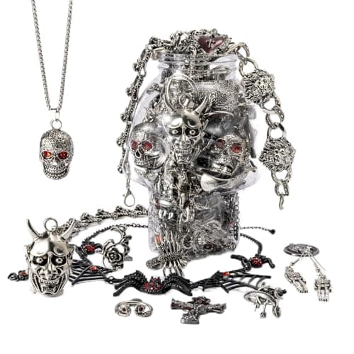 BHDJSHX Mystery Jar Jewelry for Women, Gothic Mystery Jewelry Jar Vintage Style, Alternative Jewelry Box with Surprise Gifts, Witchy Gifts for Women - Silver Goth Jewelry Jar - Image 1