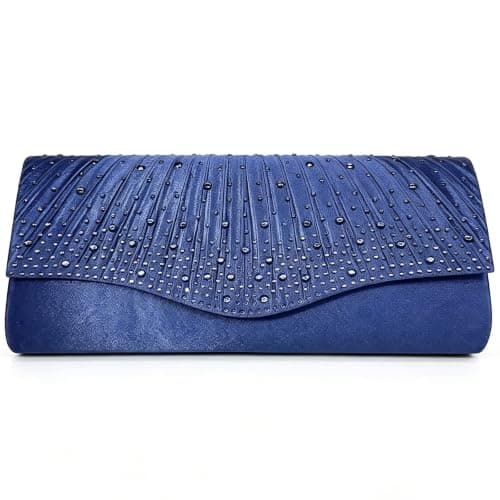 LUKLUKTAISUN 2026 Dressy Evening Bag for Women Rhinestone Formal Purse Envelope Handbag Bridal Wedding Minimalist Clutch(Navy) - Image 1
