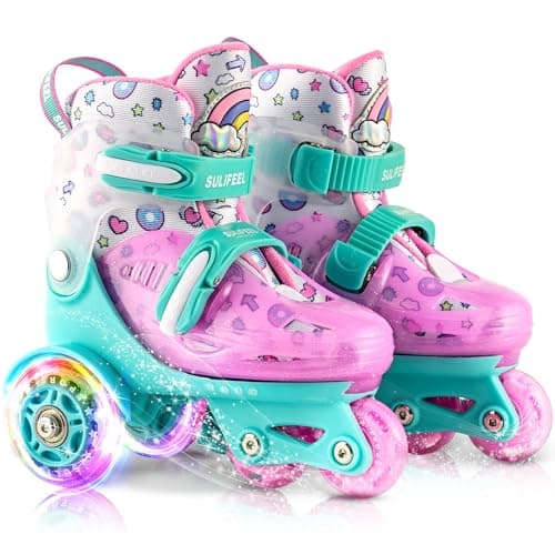 SULIFEEL Adjustable Toddler Roller Skates for Girls Boys Kids,Fun Illuminating Light Up Flash Wheels Three-Point Type Balance Suitable for Beginners Indoor and Outdoor Roller Skating - Image 1