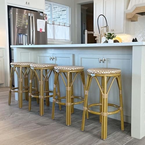 PURPLE LEAF Outdoor Counter Stool 2-Pack Bamboo Finish Amber & White