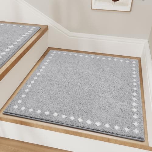 Tchdio Stair Treads Landing Mat Non-Slip, Soft for Wooden Steps Indoor, Carpet Reusable Adhesive for Kids Elders and Pets, Washable Rugs Runner 31"x31" Grey - Image 1
