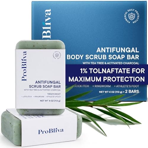 Antifungal Soap Bar with Tea Tree Oil & Charcoal, Exfoliating Scrub Soap for Body & Foot, Helps with Ringworm, Jock Itch & Athlete’s Foot, Antibacterial Body Wash Alternative for Men & Women, 2 Bars - Image 1