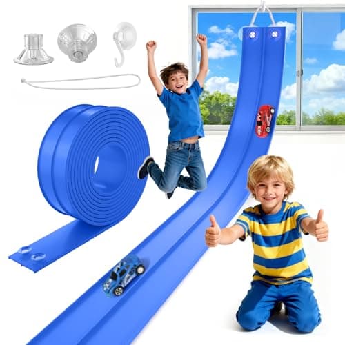 TAEMVV 15 Ft Dual Flexible Race Track for Kids, DIY Ramps Car Track Set Compatible with Hot Wheels 1/64 Diecast Cars, Reinforced Suction Cup for Boys Girls 3+, Solid Blue - Image 1