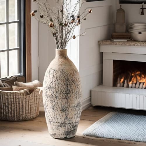 ALMA Handmade Pinky Beige Textured Vase 18 Inch Tall|Large Rustic Floor Vase for Pampas Grass|for Modern Farmhouse Decor, Living Room,Entryway Table Decor - Image 1
