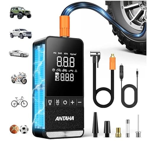 Antaha Tire Inflator Portable Air Compressor, 150 PSI Cordless Smart Air Pump for Car Tires, LED Light & Auto Shut-Off, Tires Pump for Car, Motorcycles, Bikes, Balls, Mini Bike Pump & Car Accessories - Image 1