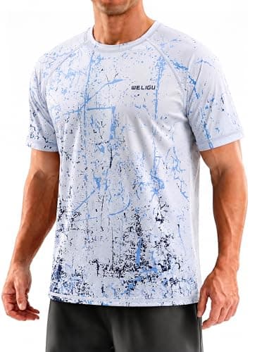 WELIGU Men's Rashguard UPF 50+ Shirt Short Sleeve Swimming Fishing Sun Protection SPF Quick Dry Lightweight Shirt BAI-Tshirt-XL - Image 1