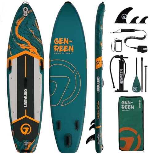 GENREEN Paddle Board sup Stand up Paddle Board Newly Improved 2 Side Layers 450LBS Quality Inspection×5 11'×34''×6'' for JP customers paddleboards Fishing Family Pet Friendly (Forest Green) - Image 1