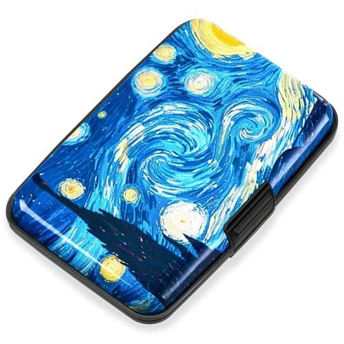 Mayski Credit Card Holder, RFID Blocking, Aluminum Alloy Hard Case, Small Mini Business Metal Wallet for Women Men, The Starry Night - Image 1