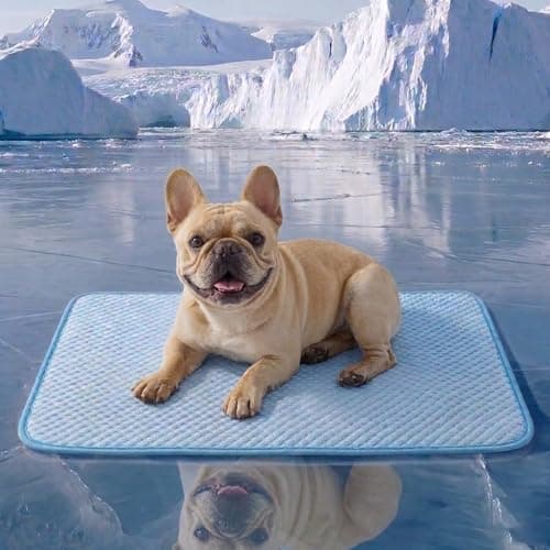 YQLKYMLO Dog Cooling Mat for Medium Dogs, Q-Max>0.4 Breathable Cool Pet Crate Pad Indoor for Puppy with Chill Fiber Innovative Mesh Base, Portable Washable Kennel Mat for Summer, 31.5"×24",Baby Blue - Image 1