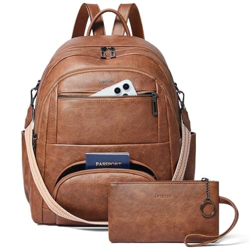 Leresas 35L Backpack Purse for Women Men Vegan Leather Backpack Travel College Work Laptop Computer Bag Business Teacher Backpack Brown - Image 1