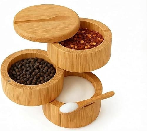 DegoCython 3-Layer Bamboo Salt Container with Magnetic Lid and Spoon, Large Capacity 10.5 Oz (Approx 287.7g) - Ideal for Celtic Sea Salt, Redmond Real & Pepper Storage - Image 1