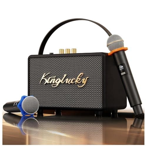 Karaoke Machine with 2 Wireless Microphones for Adults & Kids, Retro Portable Bluetooth Speaker Supports TWS/AUX/USB/TF & Instrument Input, Perfect Home Party System & Ideal Gift for Her & Family