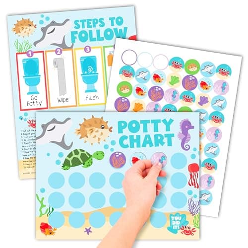 Hadley Designs Potty Training Chart for Toddlers Boys -10 Sticker Potty Chart for Toddlers Girls, 8.5x11 Potty Training Sticker Charts for Toilet Success, Under the Sea Toddler Reward Chart for Kids