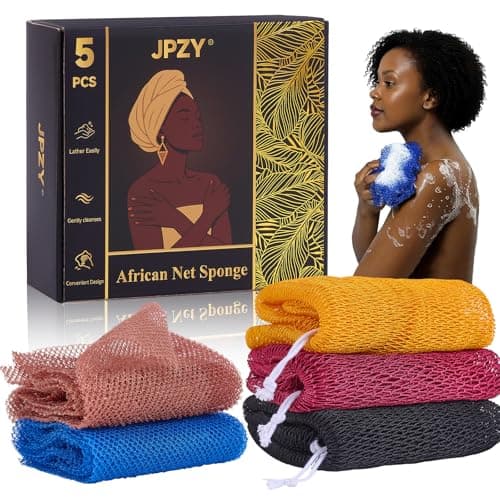 African Net Sponge 5-piece exfoliating Scrub is Suitable for All Skin Types,Bath Sponge for the face and Body, Durable and Gently Exfoliation