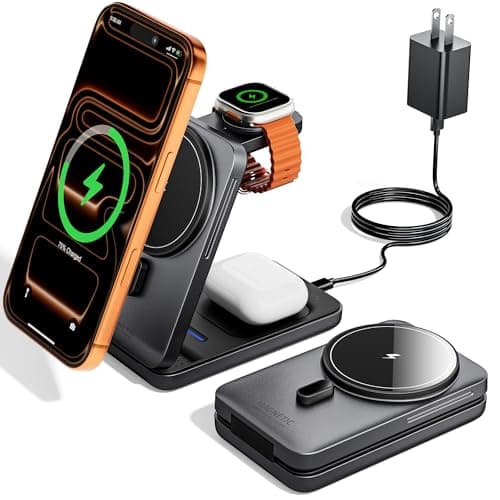KPON Foldable 3in1 Charging Station for Magsafe, Travel Phone and Watch Charger for Apple, PD20W Wireless Charging Dock for Multiple Devices iPhone 17 16 15 14 13 12 Series/Apple Watch/Airpods - Image 1