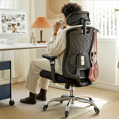 HUANUO Ergonomic Office Chair with 6D Armrest, Seat Depth Adjustment, Lumbar Support, Quiet Rubber Caster, High Back Mesh Gaming Chair with 3D Headrest, Big and Tall Desk Chair for Home Office, Black - Image 1