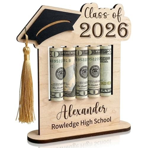 Personalized Graduation Gifts Class of 2026 Money Holder - Custom Name & School Graduation Money Gift Holder for Him Her, Senior Wooden Cash Display Standing Scroll Holder, Unique Graduate Keepsake - Image 1