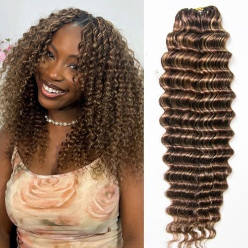 YWIGS Deep Wave Crochet Hair Human Hair Blend #4/27/30 Feather Crochet Human Hair for Miracle Knots 18" 100 Strands - Image 1