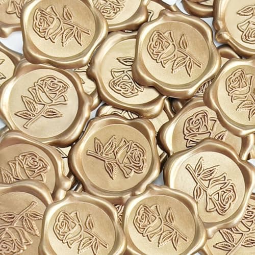 Pilloze 50 Pcs Gold Rose Wax Seal Stickers, Rose Envelope Wax Seal, Wedding Invitation Accessories, Easy to Use Gold Envelope Stickers with Good Adhesion