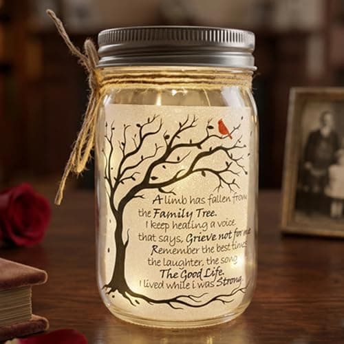 ONEIHOMM Memorial Gifts Mason Jar Light, Red Cardinal - Memory Gifts for Loss Loved Ones, Bereavement Gift Idea, A Limb Has Fallen From Our Family Tree (Red Cardinal) - Image 1