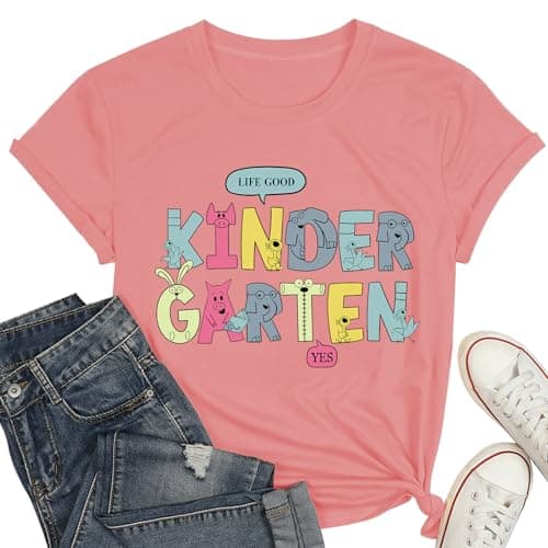 Kindergarten Teacher Shirts for Women-Cartoon Preschool Short Sleeve Life Good Teacher Tee Tops - Image 1