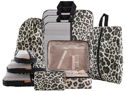 U+U 10 Set Compression Packing Cubes - Ultralight Leopard Travel Organizers with Laundry Bag, Space-Saving Suitcase Organizer, Expandable Packing Cubes for Travel and Family Vacation (Leopard) - Image 1