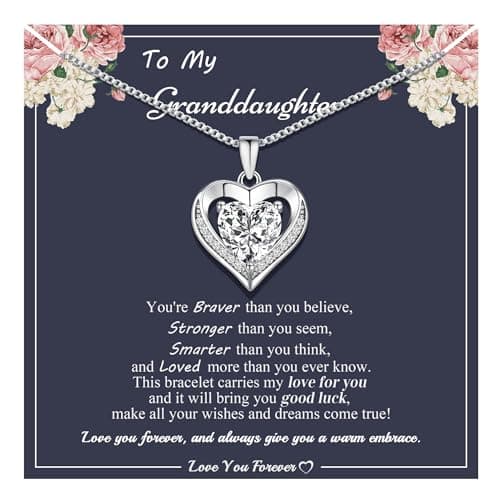 Sistble Mothers Day Granddaughter Gifts from Grandma, Granddaughter Gifts, White Gold Plated Heart Necklaces I Love You Necklace Birthday Gift Christmas Stocking Stuffers for Teens Jewelry - Image 1