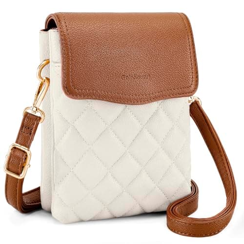 Goinsound RFID Small Crossbody Purses for Women Quilted Cell Phone Purse with RFID Blocking Credit Card Slots White&Brown - Image 1