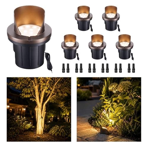 Varmtalys Low Voltage Landscape Well Lights Outdoor, LED In-Ground Lights Warm White 3000K, 12V IP67 Waterproof Aluminum ORB Single-Side Lighting for Trees & Fences, 6 Pack - Image 1