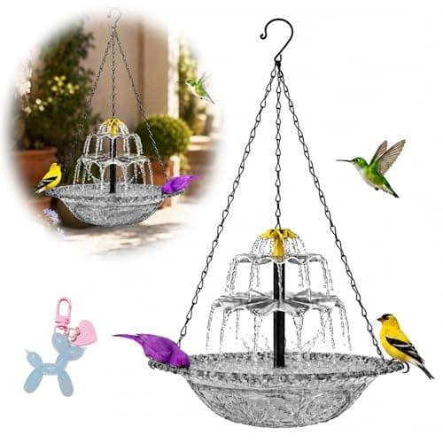 Hanging Bird Bath with Textured Bowl and Metal Chains, Solar Fountains with Cascade Flow for Outdoor Garden, Patio, and Yard Decor (Gray(XL)) - Image 1
