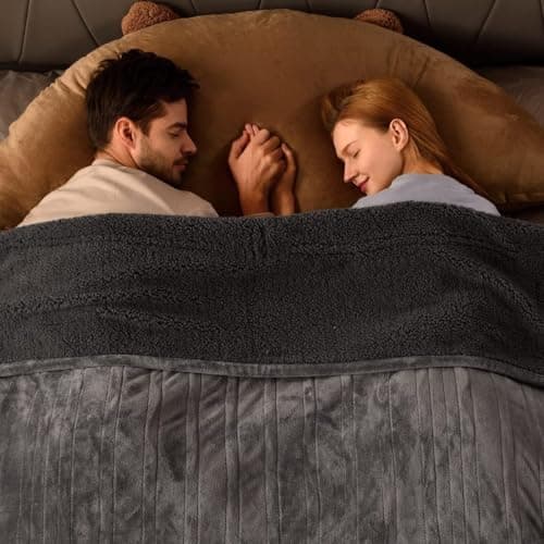 Bearhug Electric Blanket King Size with Dual Controls, 10 Heat Levels & 1-12H Auto Shut-Off, Fast Heating Soft Velvet to Sherpa Heated Blanket for Couples, Machine Washable, Gray - Image 1