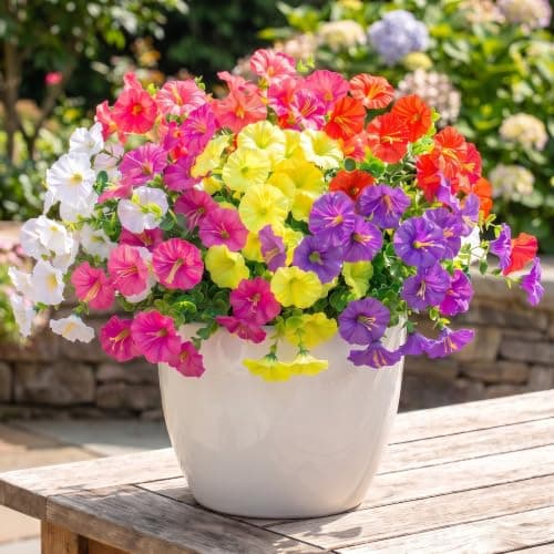 bakkiet Artificial Flowers for Outdoors, 6 Bundles Fake Plants for Outside Decoration, UV Resistant No Fade, Realistic High End Silk Plastic Morning Glory for Planter Porch Patio Yard Garden - Image 1
